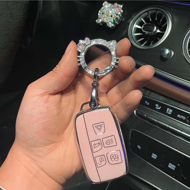 Pangpai Pink Car Accessories 3 Pcs for 2022 Honda Accord Civic CRV Pilot Odyssey 11th Gen Key Fob Cover with Bling Keychain Cute Push to Start Button Cover - Image 4